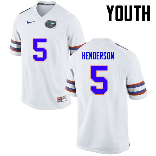 Youth NCAA Florida Gators CJ Henderson #5 Stitched Authentic Nike White College Football Jersey MNJ1065NE